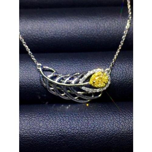 Fine Jewelry Real 18K White Gold AU750 0.20ct Yellow Diamond Necklace Gemstones Pendants for Women Fine Necklace