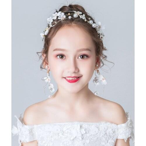 Princess Pearl Wreath Floral Headband Kid Girls Bridal Headband Wedding Garland Hair Accessories Pearl Hair Bands Jewelry