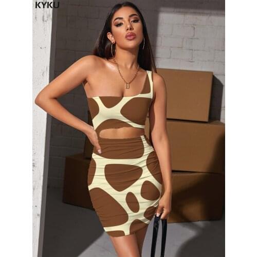 KYKU Animal Dresses Women Giraffe 3d Print Brindle Hollow out Dresses Psychedelic Vestido Sexy Womens Clothing Club Vintage