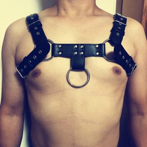 Fetish men gay PU Leather Punk Body Strap Adjustable Punk Goth Men Leather Body Chest Harness Shoulder Belts Sexy Body Bondage