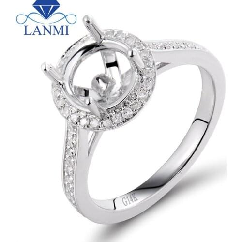 Luxury Round 8mm White14K Gold Wedding Ring Natural Diamond Semi Mount Ring SR0077