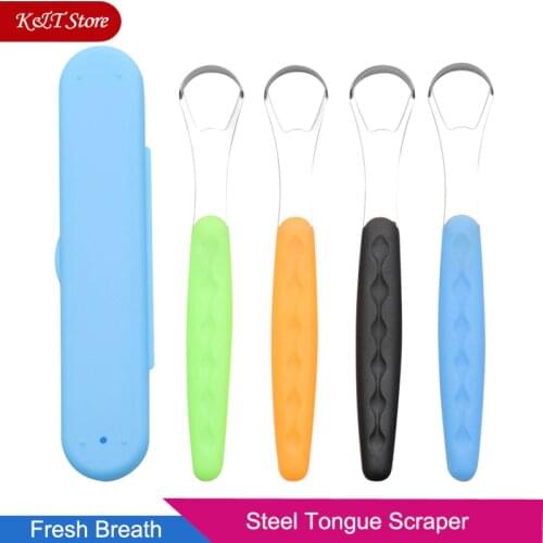 Stainless steel tongue scraper with portable travel case U shape tongue cleaner oral tongue brush for adult fresh breath