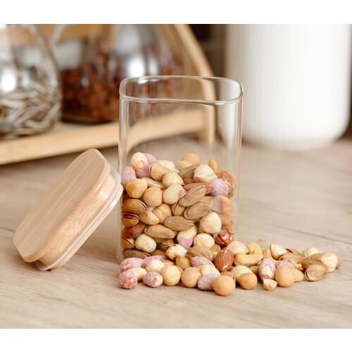 Homenıva 6'Lı Sonia With Bamboo Lid Glass Jar 450 Ml