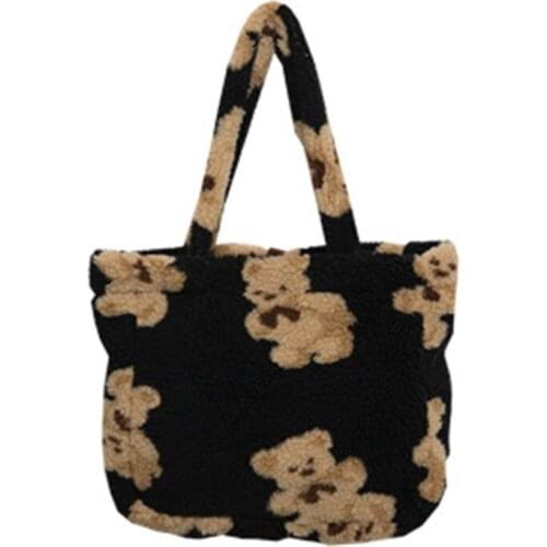 CPDD Tote Bag Small Plush Bags Fluffy Fur Bear Handbags Soft Girls Cute Canvas Purses