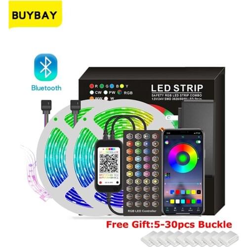 LED Strips Lights Bluetooth Iuces RGB 5050 SMD Flexible Lamp Sync with Music Tape Ribbon Diode DC12V 5M 10M 15M 20M 30M Color