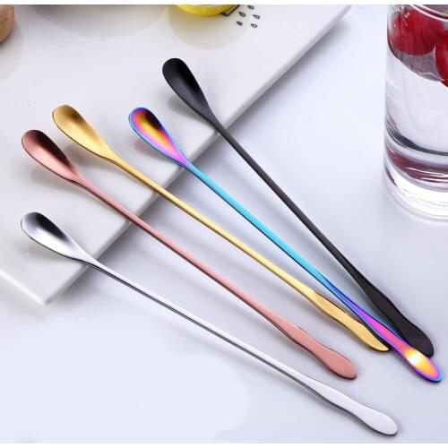 Solid Stainless Steel Spoons Coffee Spoon With Long Handle Kids Ice Scoop Cuillere Cucharas Colher Kitchen Tool Tableware