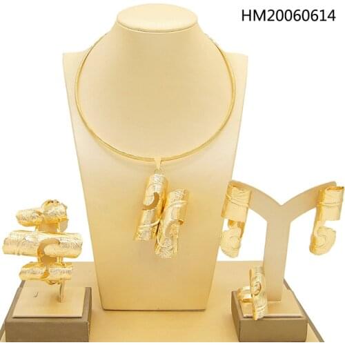 Yulaili HOT Fashion African Wedding Jewelry Sets Bridal Gold-color Necklace Earrings Bracelet Ring Romantic Woman Jewellery