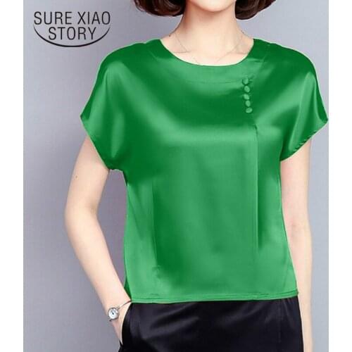 2021 New Summer Fashion Clothing Women Tops O-neck Solid Loose Silk Short Sleeve Blouses Casual Female Blouses Elegant Shirts