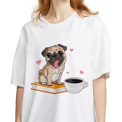 Pug Dog Animal 90s Print Tshirt Women Funny T-Shirt for Lady Girls Hort Sleeve O-neck Casual Top Tee Hipster Tee