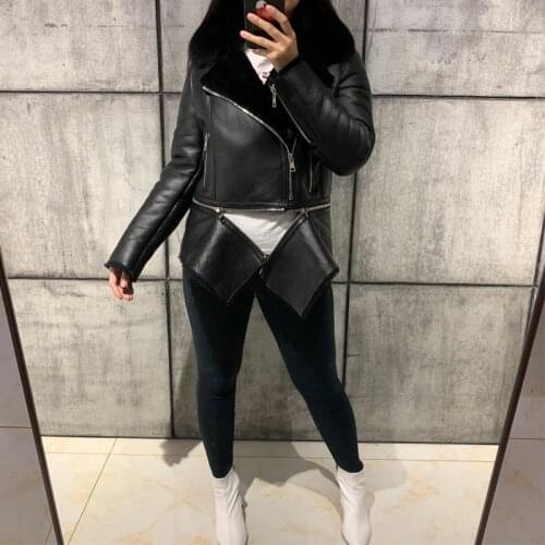 Women suede leather jacket ladies sheepskin jacket shearling jacket