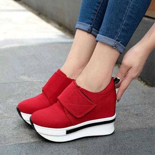 2019 Womens sneakers autumn New Red Casual Shoes Hidden Heel Women Platform Shoes Slip On Canvas Shoes zapatos de mujer F4-22