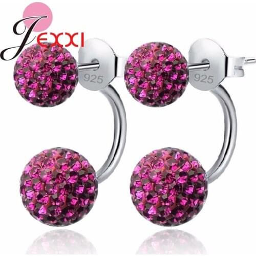 10 Colors Available Candy Color Shiny Full Crystals CZ Double Ball Stud Earrings For Women 925 Sterling Silver Jewelry