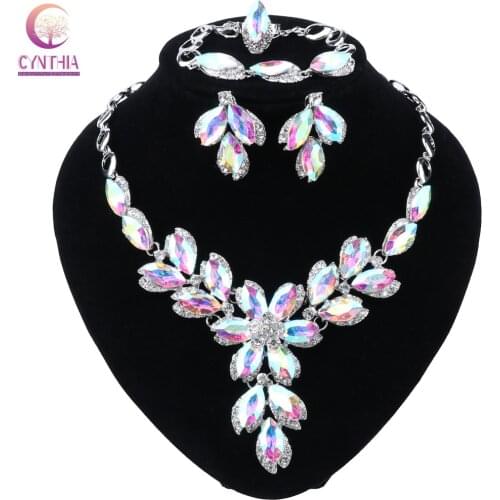 CYNTHIA Fashion Women Wedding Engagement Jewelry Set Crystal Necklace Earrings Silver Plated Jewelry Exquisite Gift Accessory