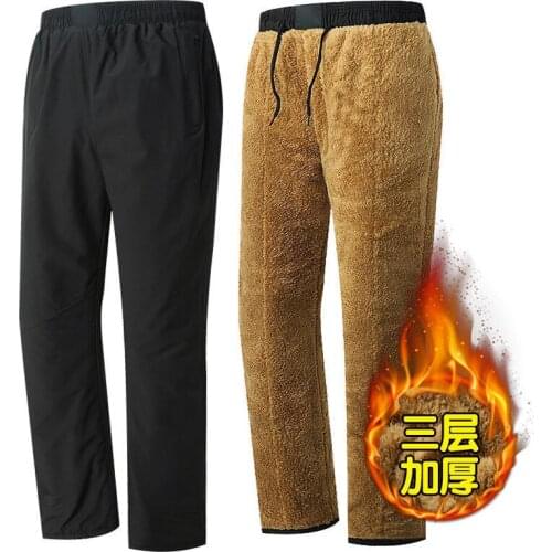 Winter Outdoor Cotton Pants Polyester Fabric Mens Plus Velvet Windproof Keep Warm Trekking Camping Climbing Straight Trousers