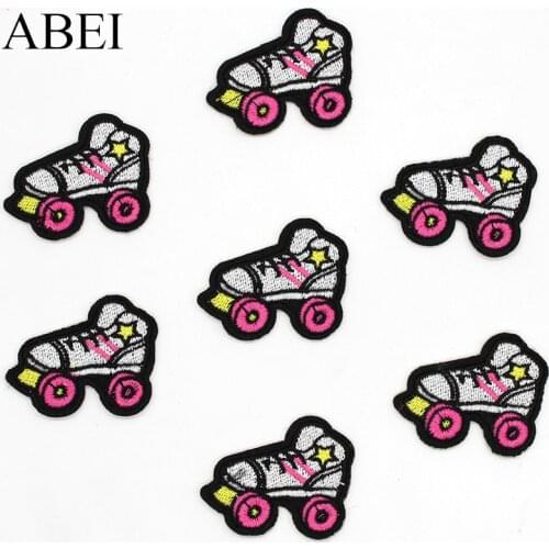 10pcs/lot Cartoon Skates Patches Embroidered Iron On Clothes Stickers DIY Appliques labels backpack sew accessories