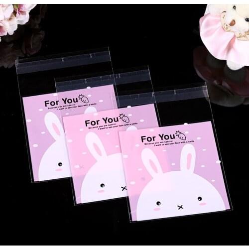 100PCS/SET Cartoon Rabbit Biscuit Candy Packing OPP Bag Transparent Printing Self-adhesive Gift Bags Cookie Snacks Packaging