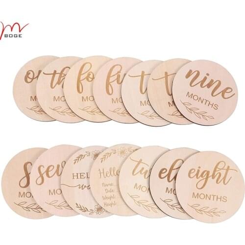 14pcs Wooden Baby Monthly Milestone Cards Baby Milestone Discs for Photo Props Baby Shower Gifts