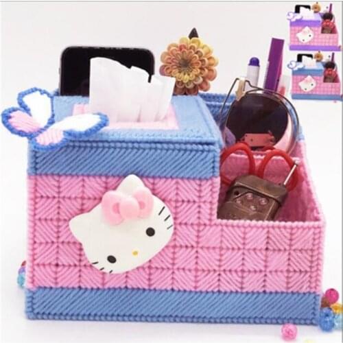 18x13.8x11.6cm Cartoon KT Cat Receives Paper Towel Box storage tissue box embroidery kit DIY handmade craft set Crocheting knitt
