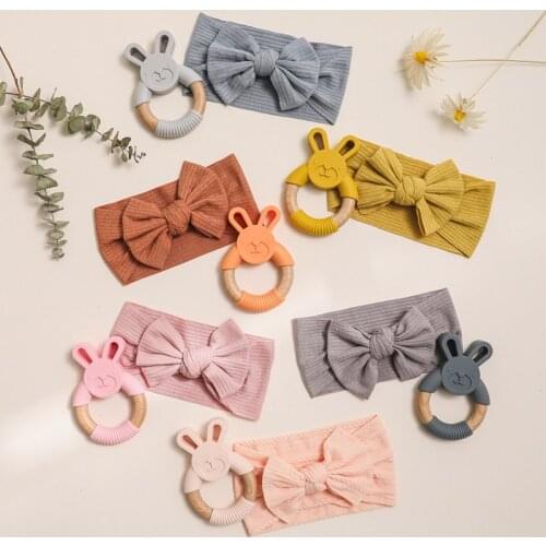 2pcs Baby Hair Band Cute Bow Baby Girl Headband Baby Teether Elastic Bowknot Newborn Hair Band Turban Set Baby Hair Accessories