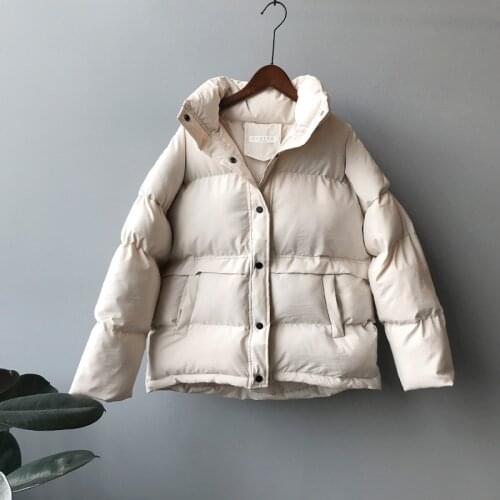 2020 Winter Fashion Wide Waist Womens Coat Stand Collar Loose Cotton Field Coat Thick Warm Color Coat Women