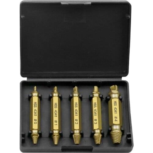 5pcs Double Side Drill Out Damaged Screw Extractor Broken Bolt Stud Removal Tool 50JC