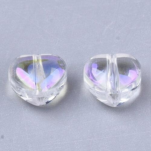 500PCS Transparent Glass Beads AB Color Plated Heart Beads For DIY Jewelry Making 6x6x4mm, Hole: 0.9mm