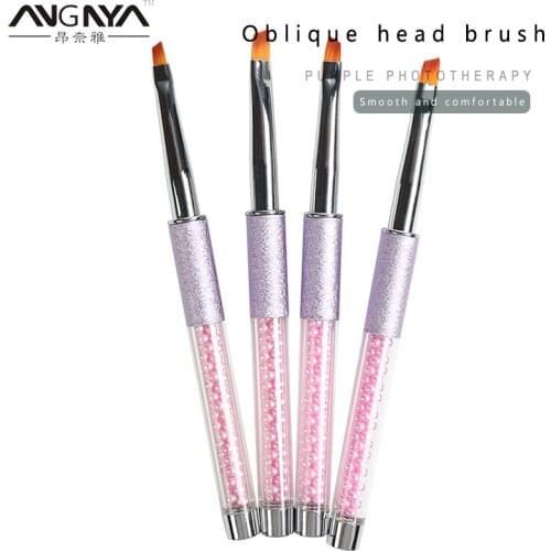 ANGNYA #2#4#6#8 Purple Pearl Metal Handle Oblique Head Nail Art Flower Design Painting Drawing Pen Brush Home DIY Manicure Tool