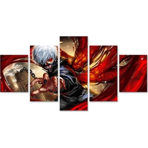 Anime Boys Tokyo Ghoul Red Kaneki Ken Home Decor Canvas Painting 5 Pieces Wall Art Modular Picture Modern Artwork Poster