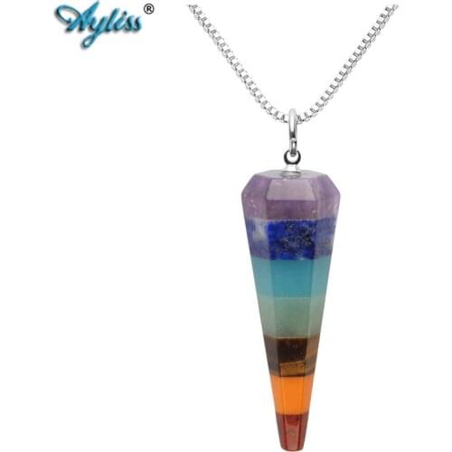Ayliss Chakra Gem Stones Pendant Necklace Hexagonal Cone Pointed Energy Pendant Healing Crystal Reiki Dowsing Pendulum 1pc