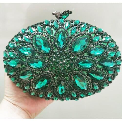 Big Green Gemstone Clutches High Quality Female Rhinestone Diamond Phone Handbags Small Crystal Party Prom Purse Girls Purses