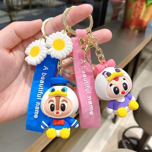 Disney Mickey Stitch Drag Animal Pendant Cartoon Silicone Key Chain Cute Baby Keychain Men Women Gift Keyring