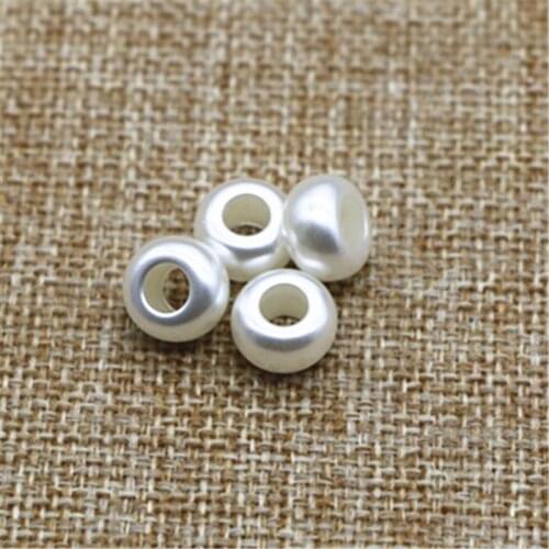 2019 NEW 12*12*7mm Big Hole: 4.5mm Beige Imitation Pearl Beads Round Flat Beads Fit Europe Beads Jewelry Making Craft DIY 200pcs