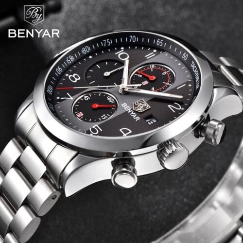 BENYAR Men Watch Top Brand Luxury Chronograph Waterproof Military Male Clock Full Steel Sport Wristwatch relogio masculino 5133