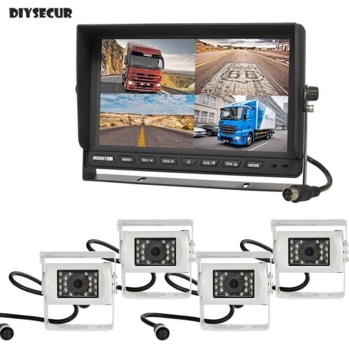 DIYSECUR 10.1Inch 4 Split QUAD Car Monitor + 4 x CCD IR Night Vision Rear View Car Camera for Car Truck Bus Reversing Camera