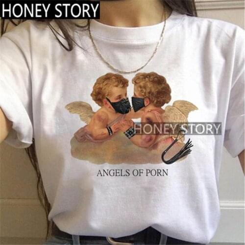 FIXSYS Angels Aesthetic Ullzang 90s Graphic T-shirts Grunge Korean Style Tshirt Harajuku Vintage T Shirts Women Hip Hop Tops Tee