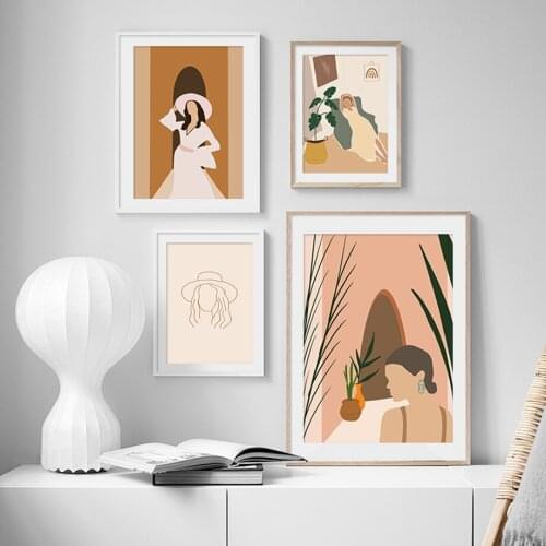 Geometric Abstract Girl Fashion Vintage Wall Art Canvas Painting Nordic Posters And Prints Wall Pictures For Living Room Decor