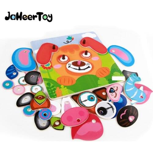 JaheerToy Animal Puzzle Wooden Baby Toys for Children Face Game Montessori Educational Toy 2-3-4 Years Old Kids