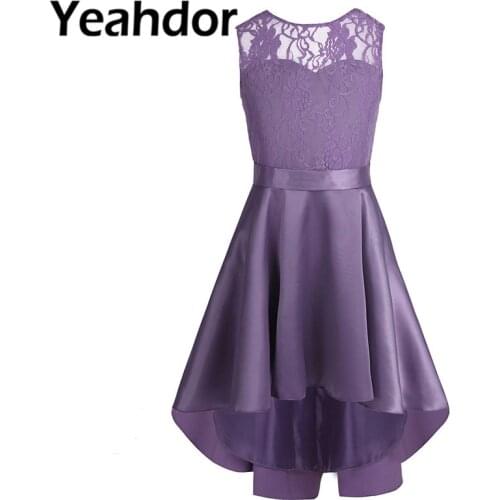 Girls Floral Lace High-low Hem Flower Girl Dress Princess Dress for Bridal Wedding Birthday Party Formal Occasion Teenage Dress