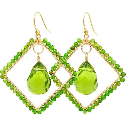 Lii Ji S925 Rhombus Shape Earrings Natural Stone Chrysocolla/Diopside/Larimar/Labradorite/Lapis Lazuli Sparkling Jewelry