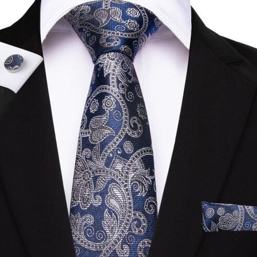 26 Style Paisley Mens Tie Hanky Cufflinks Jacquard Woven Neck Ties For Men Wedding Business Blue Gold Pink Orange Male Necktie