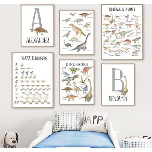 Nursery Wall Art Canvas Painting ABC Alphabet Number Dinosaur Nordic Posters And Prints Wall Pictures Baby Kids Room Decoration