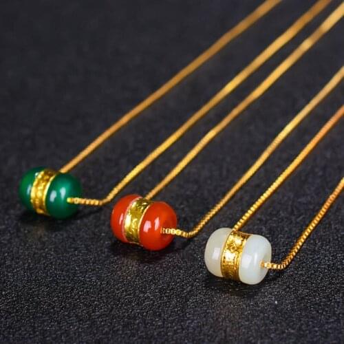 Jade Pendant Chalcedony inlaid with 925 Silver Lu lu tong Pendant necklaces Jewelry Fine Jewelry lucky Amulet Necklace Pendants