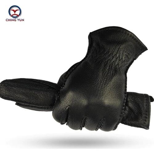 CHING YUN 2019 new winter hand-stitched mens deerskin gloves buckskin mens warm and soft mens black gloves 70% wool lining