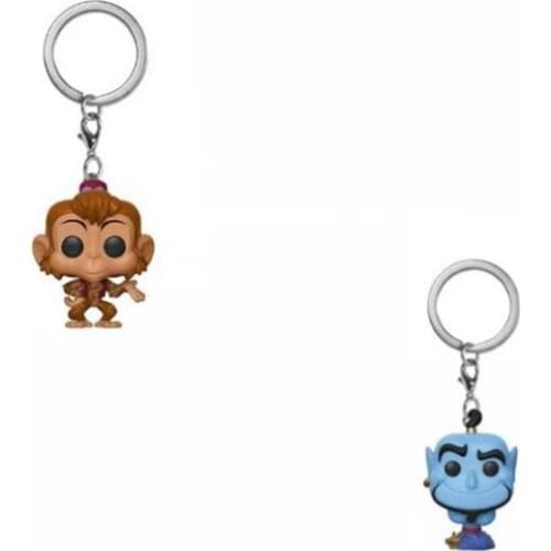 2019 New Aladdin Theme Genie Abu Keychain Pocket Vinyl Doll Key Rings Funny Action Figure Toys Key Chain for Children boxed