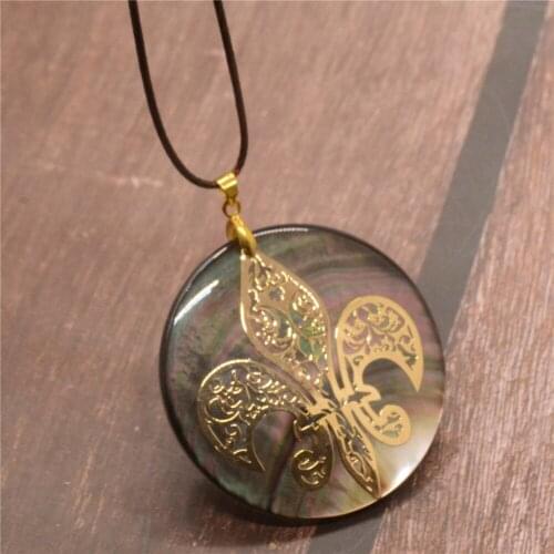 New Style Fashion Natural Color Abalone Shell Round Shape Necklace Pendant Animal Pattern Womens Jewelry Exquisite Gift Y619