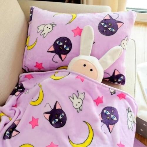 Girls Anime Sailor Moon Blanket Pillowcase Tsukino Usagi Fleece Travel Blanket Soft Air Conditioning Home Office Throw on Sofa