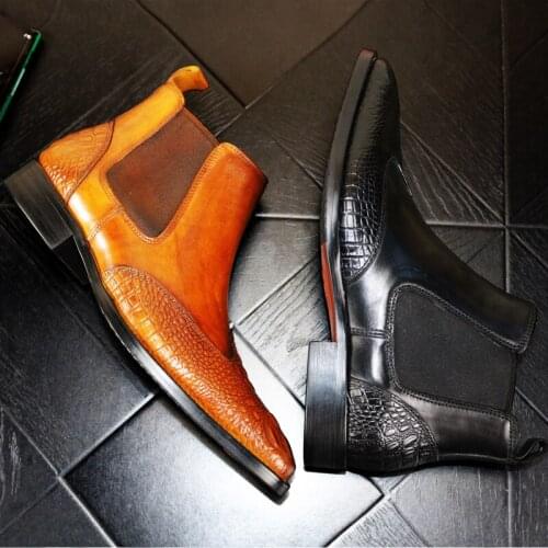 Fall Winter Chelsea Boots Crocodile leather slip on Single Boots Leisure Shoes