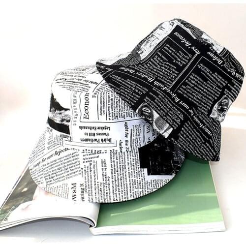 Vintage Newspaper Pattern Bucket Hats Fashion Casual Sun Hat Women Men Panama Hats outdoor beach Fishing Hat Fisherman Cap
