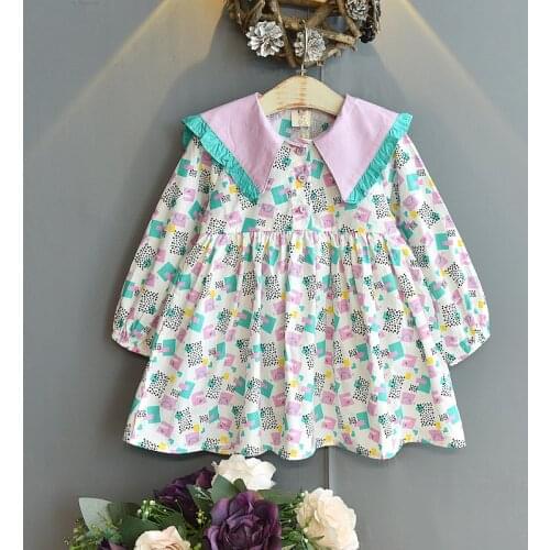 Girls Cute Cartoon Princess Dresses Spring Autumn Kids Large Lapel Puff Sleeve vestidos 3-7 Years Children Casual Clothes