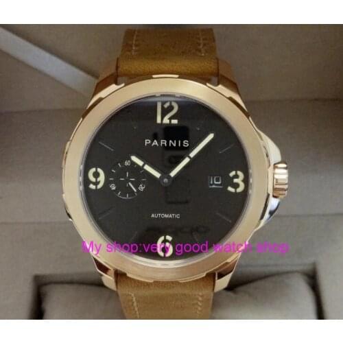 Sapphire crystal PARNIS 44mm black dial ST25 automatic Self-Wind movement mens watch luminous 5Bar Mechanical watches 45sk
